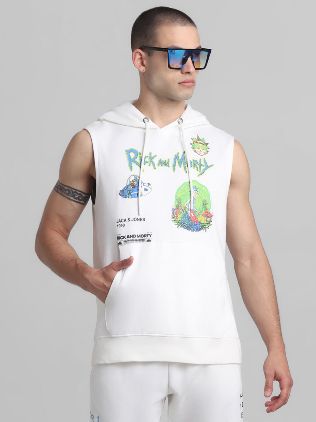 

Jack & Jones Rick & Morty Printed Pure Cotton Hooded T-shirt, White
