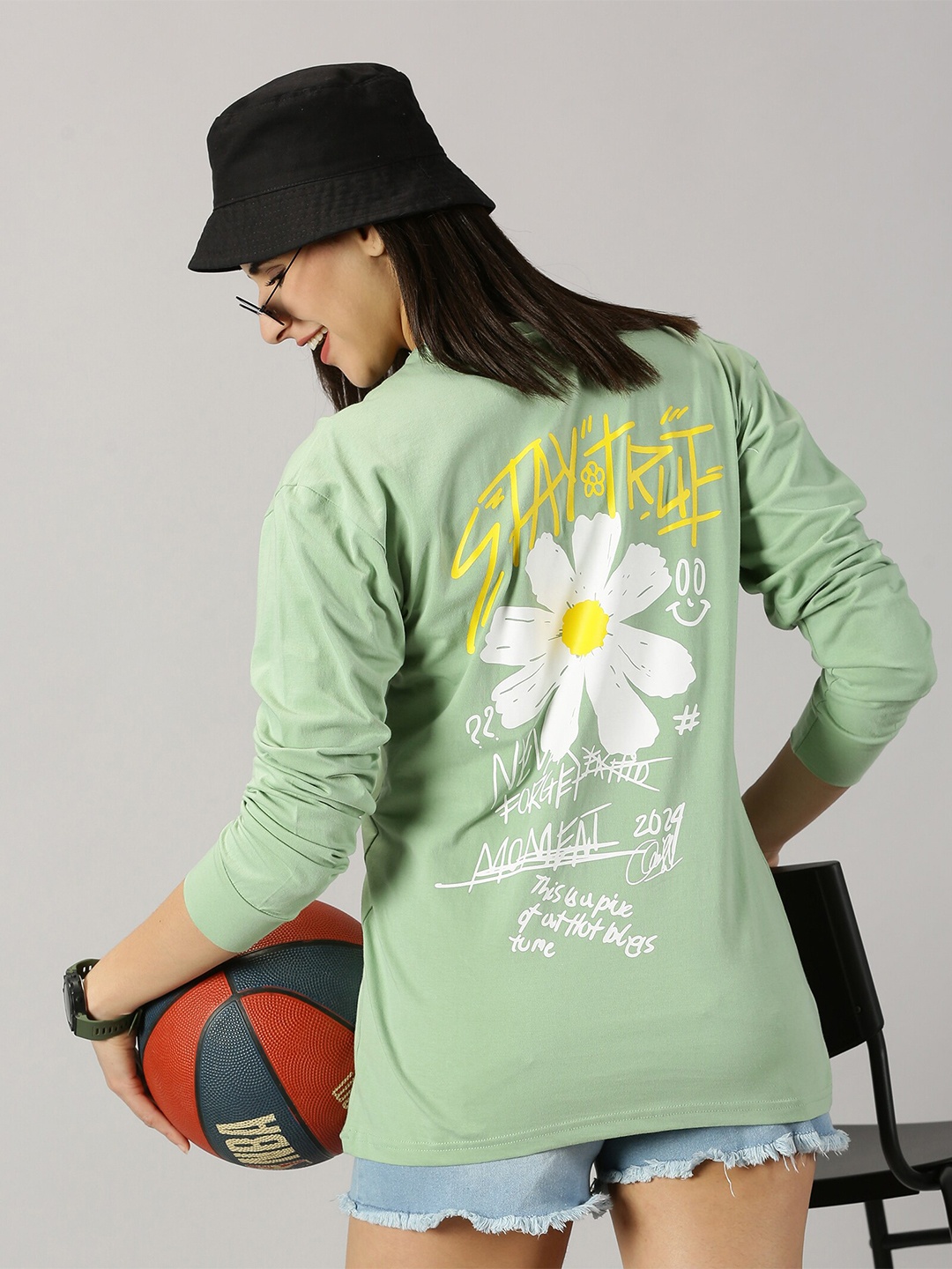 

GESPO Typography Printed Round Neck Pure Cotton T-shirt, Sea green