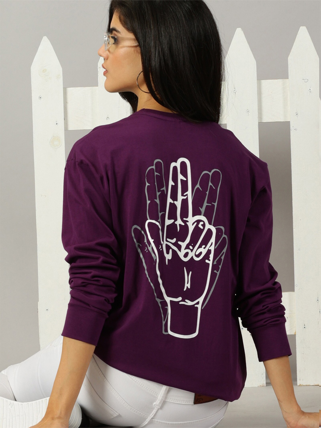 

GESPO Round Neck Typography Printed Cotton T-shirt, Purple