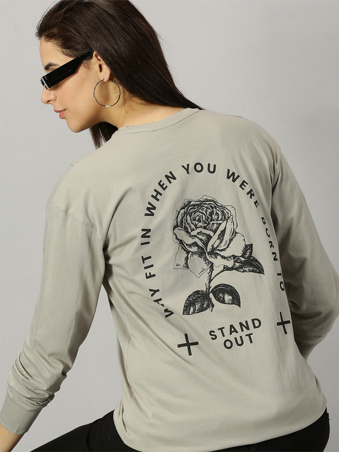 

GESPO Round Neck Printed Round Neck Cotton T-shirt, Grey