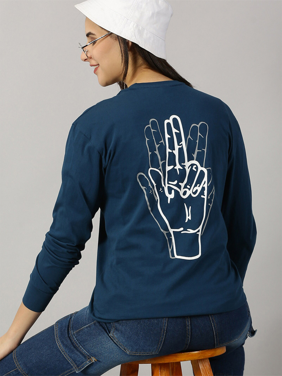

GESPO Graphic Printed Round Neck Pure Cotton T-shirt, Teal