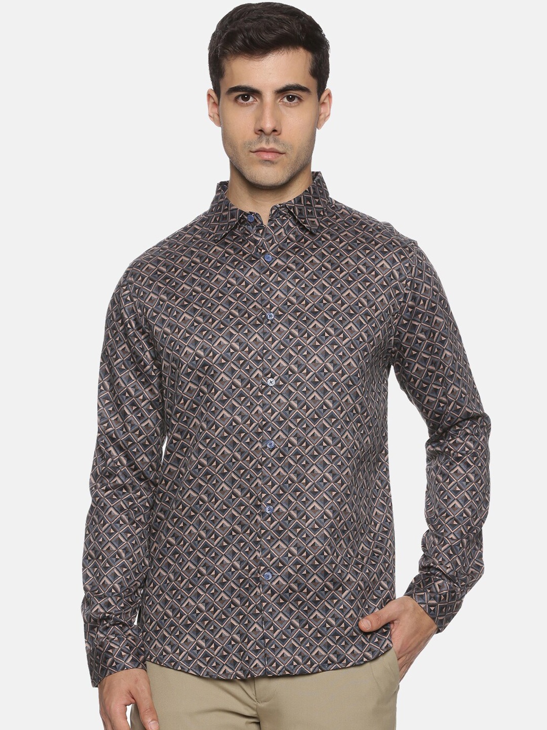 

Melvin Jones Men Comfort Slim Fit Opaque Printed Casual Shirt, Grey