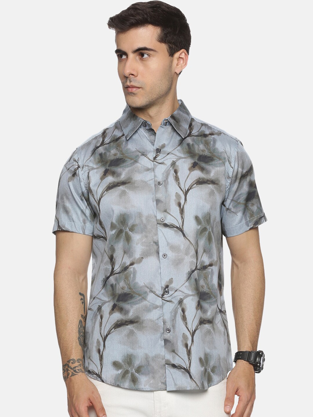 

Melvin Jones Men Comfort Slim Fit Floral Opaque Printed Casual Shirt, Blue