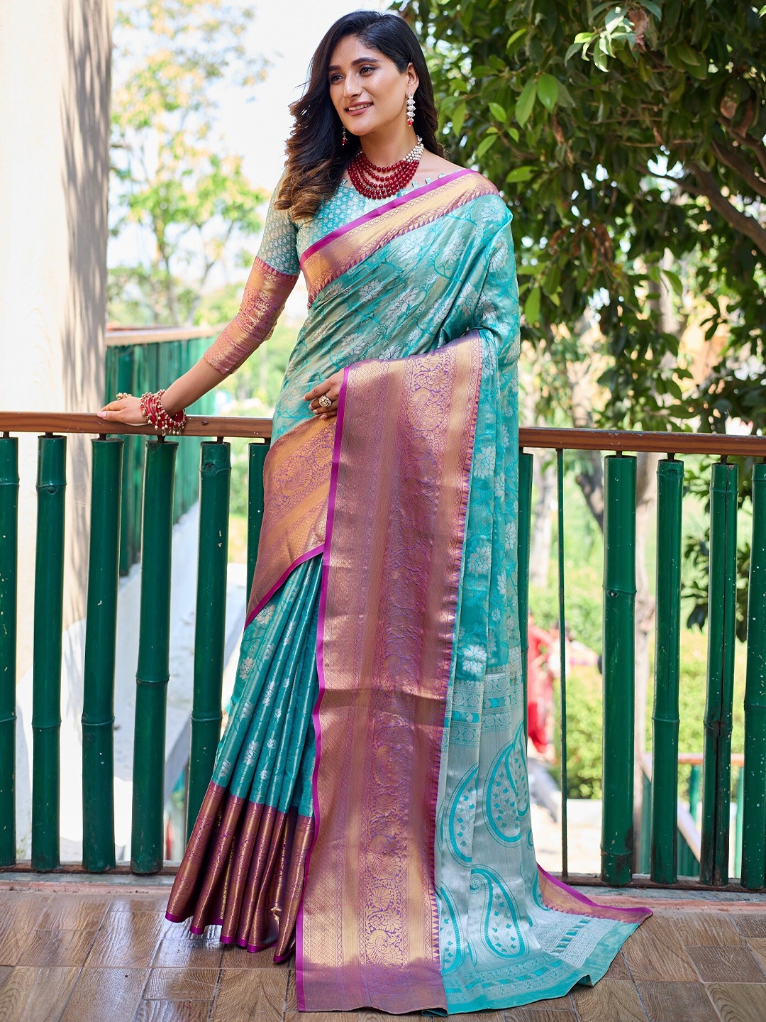 

Anouk Ethnic Motifs Woven Design Zari Kanjeevaram Saree, Blue