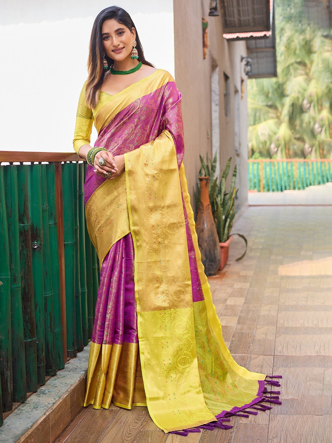 

Anouk Ethnic Motifs Woven Design Zari Kanjeevaram Saree, Magenta