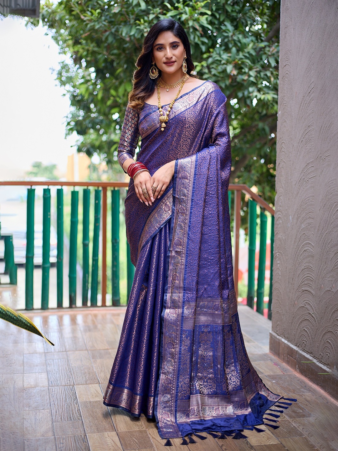 

Anouk Ethnic Motifs Woven Design Zari Kanjeevaram Saree, Blue