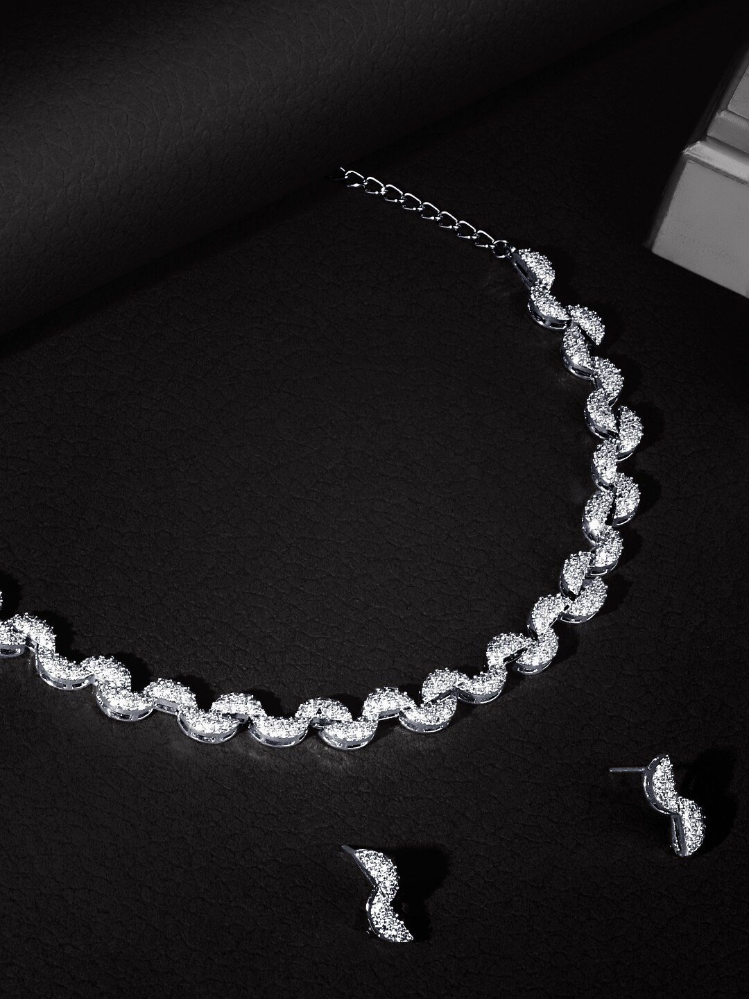 

ASMITTA JEWELLERY Rhodium-Plated Cubic Zirconia Studded Jewellery Set, Silver