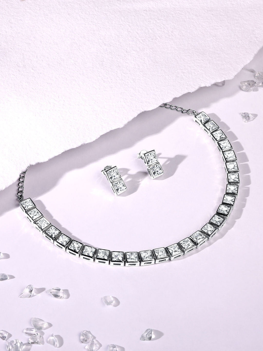 

ASMITTA JEWELLERY Rhodium-Plated 925 Sterling Silver Cubic Zirconia-Studded Jewellery Set