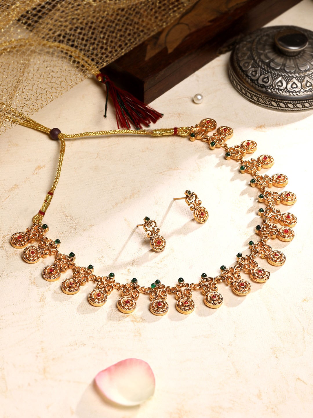 

ASMITTA JEWELLERY Gold-Plated Stone-Studded & Beaded Jewellery Set