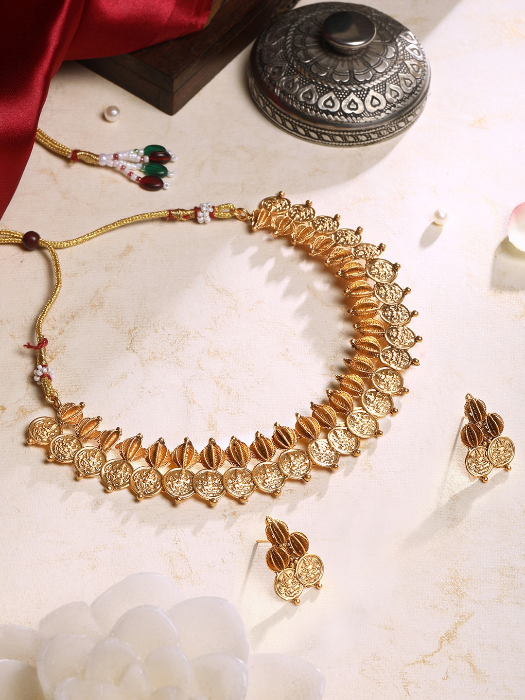 

ASMITTA JEWELLERY Gold-Plated Temple Jewellery Set