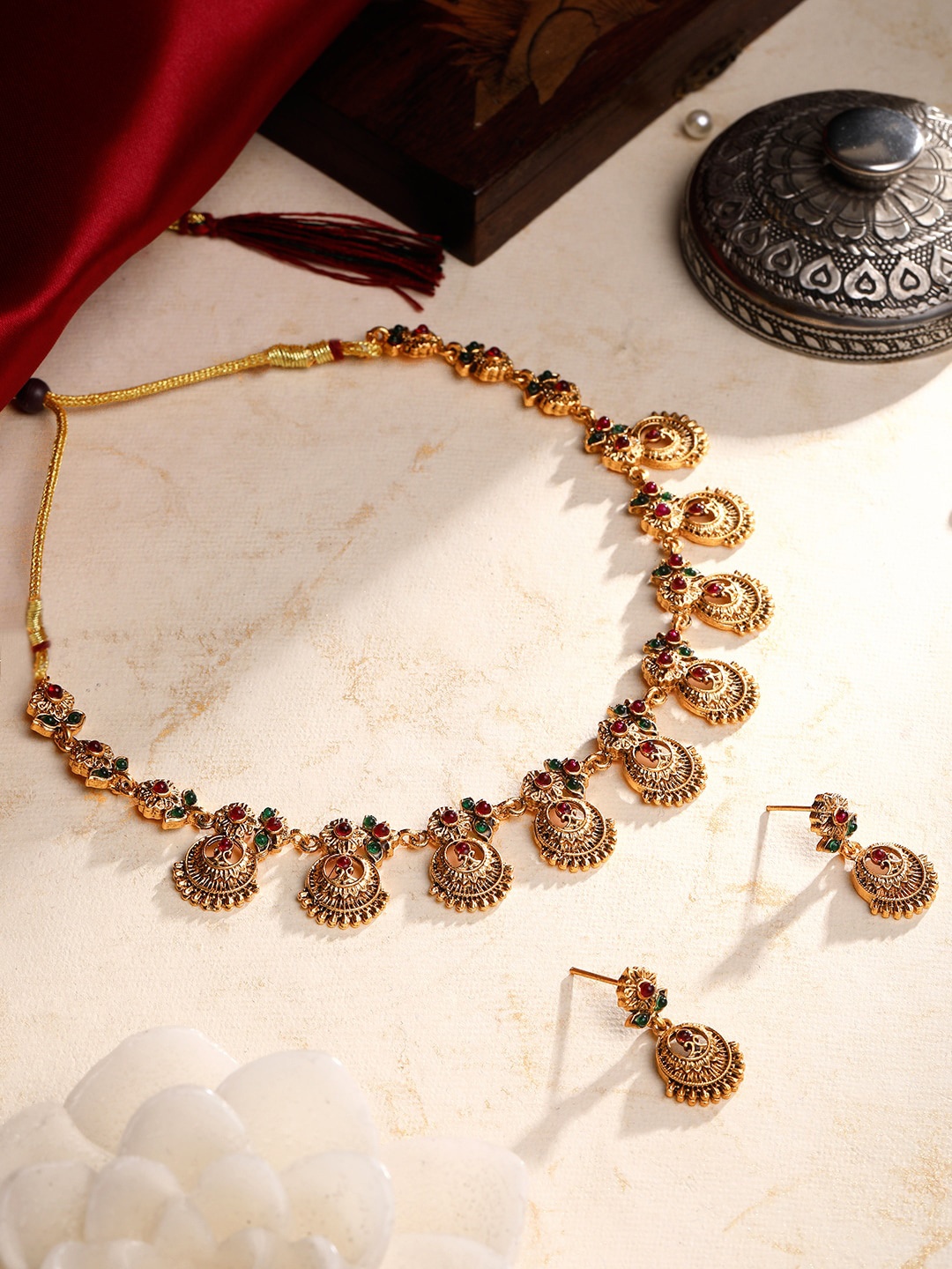 

ASMITTA JEWELLERY Gold-Plated Stone-Studded Jewellery Set