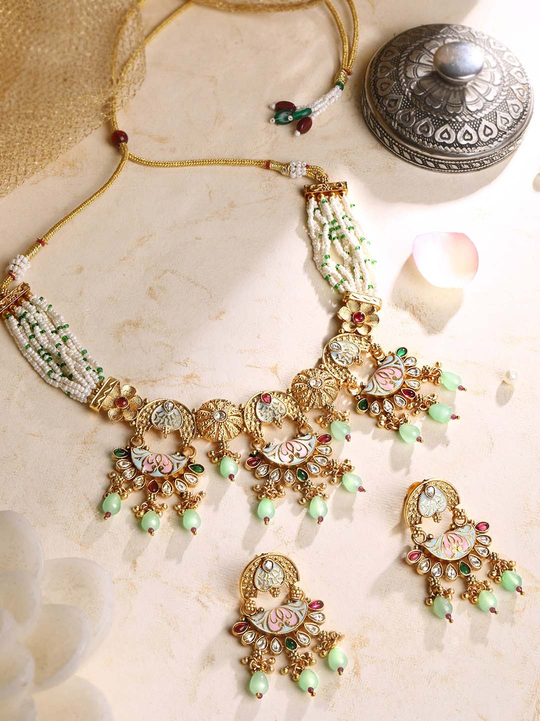 

ASMITTA JEWELLERY Gold-Plated Stone-Studded & Beaded Jewellery Set