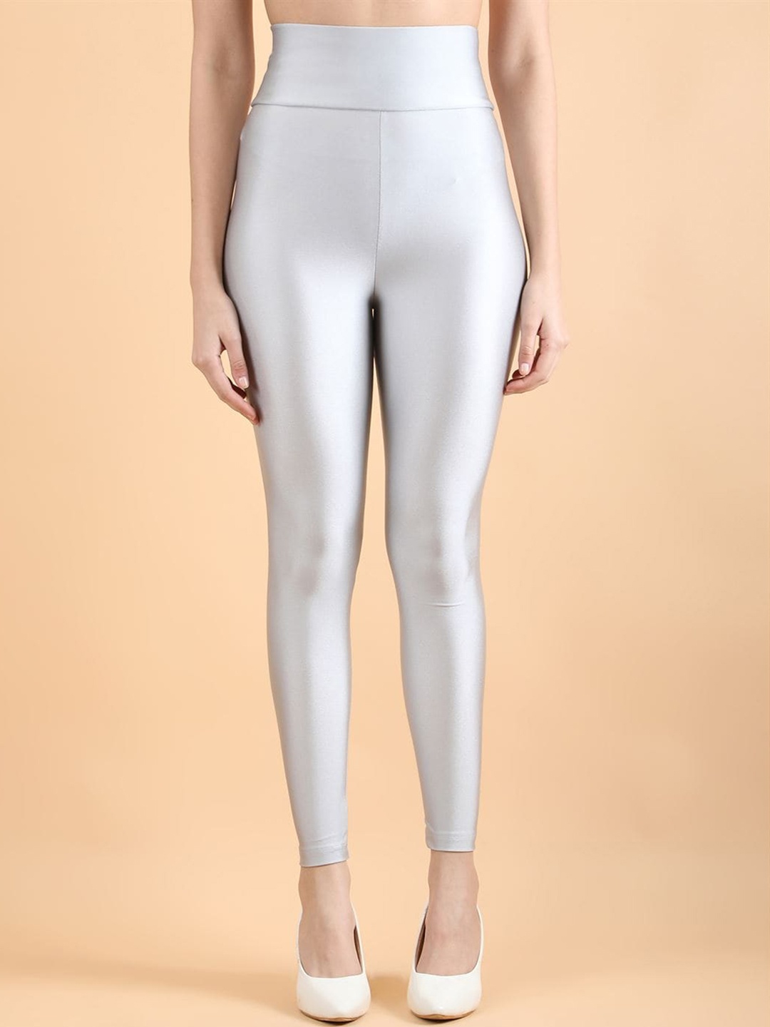

DUNBERRY LONDON High-Rise Ankle Length Shimmer Leggings, Silver