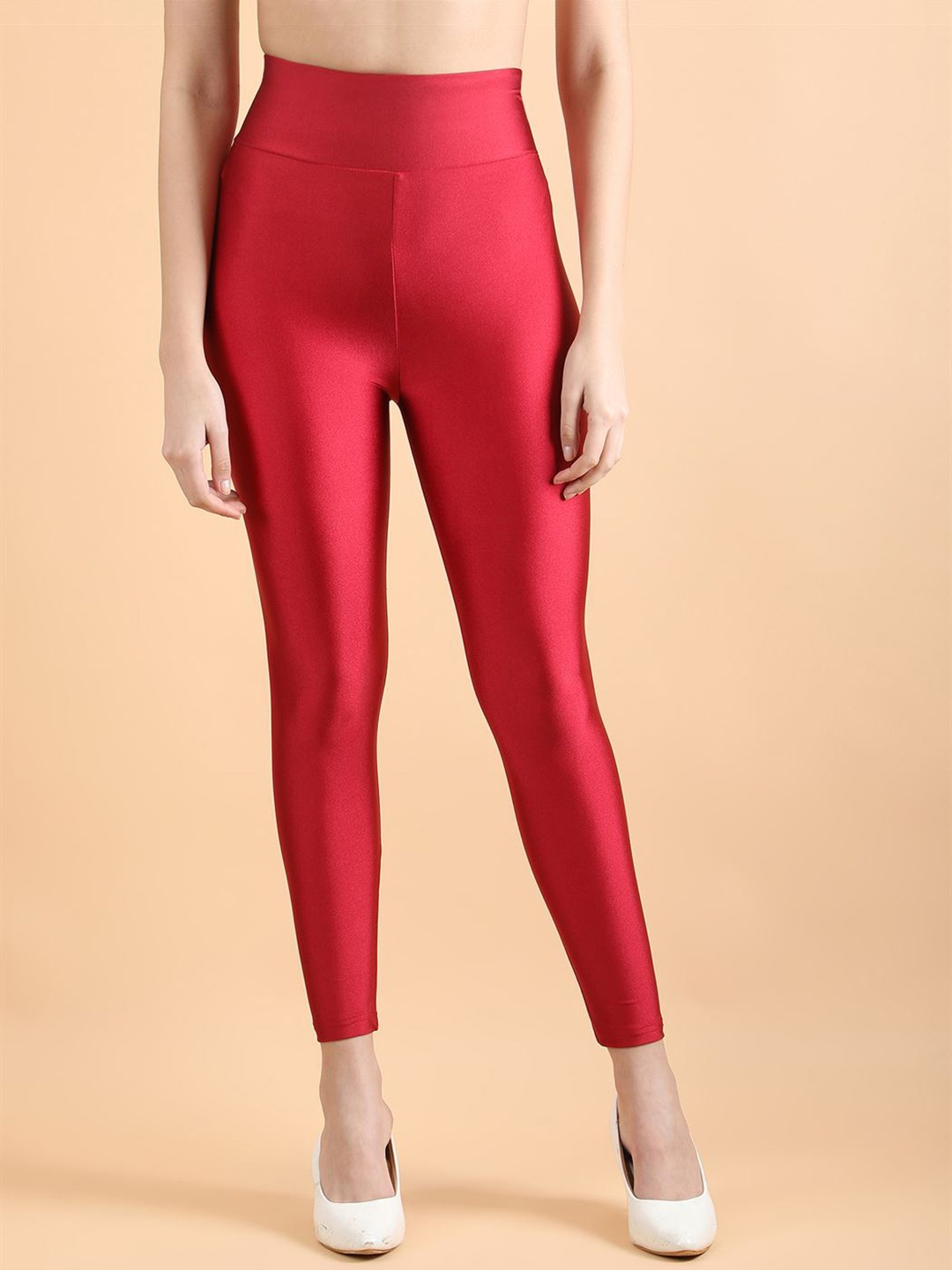 

DUNBERRY LONDON High-Rise Ankle Length Shimmer Leggings, Maroon