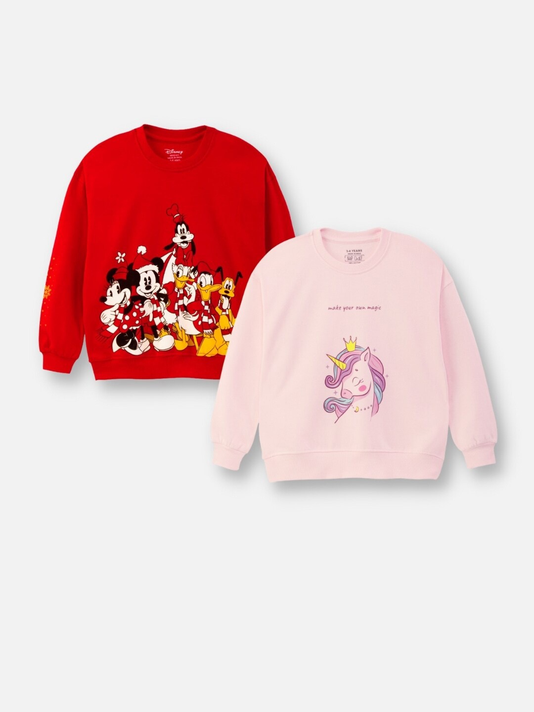 

Kids Unisex Pack of 2 Mickey & Friends Printed Cotton Pullover Sweatshirt, Red