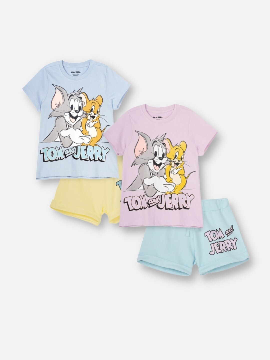 

Nap Chief Girls Pack Of 2 Tom & Jerry Printed Pure Cotton T-Shirt With Shorts, Pink