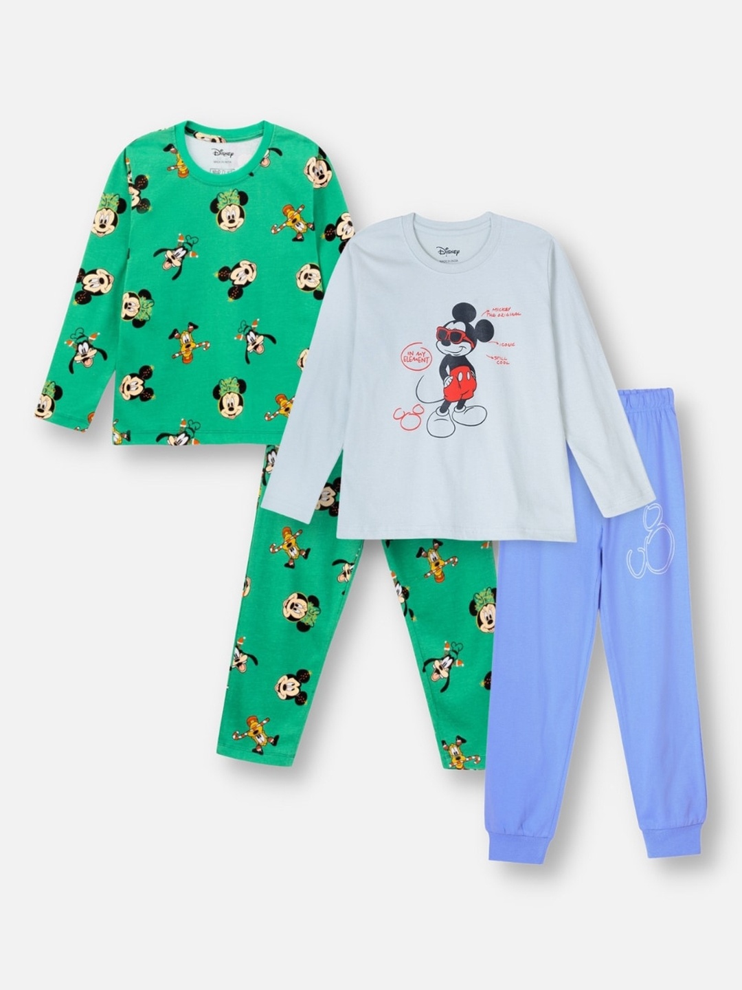 

Nap Chief Kids Pack of 2 Mickey Mouse Printed Pure Cotton Night suit, Green