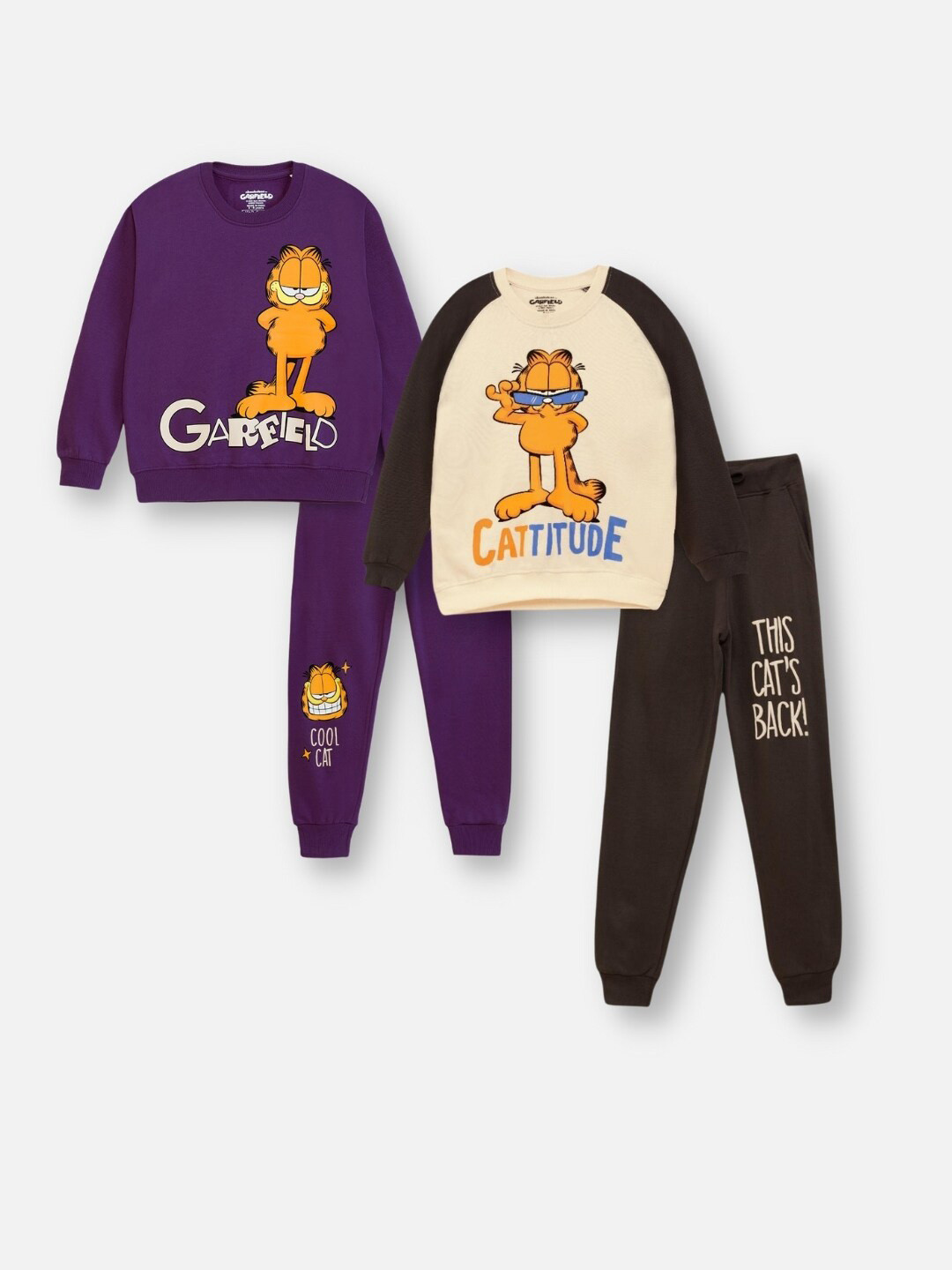 

Nap Chief Kids Pack Of 2 Garfield Printed Pure Cotton T-Shirt With Pyjamas, Purple