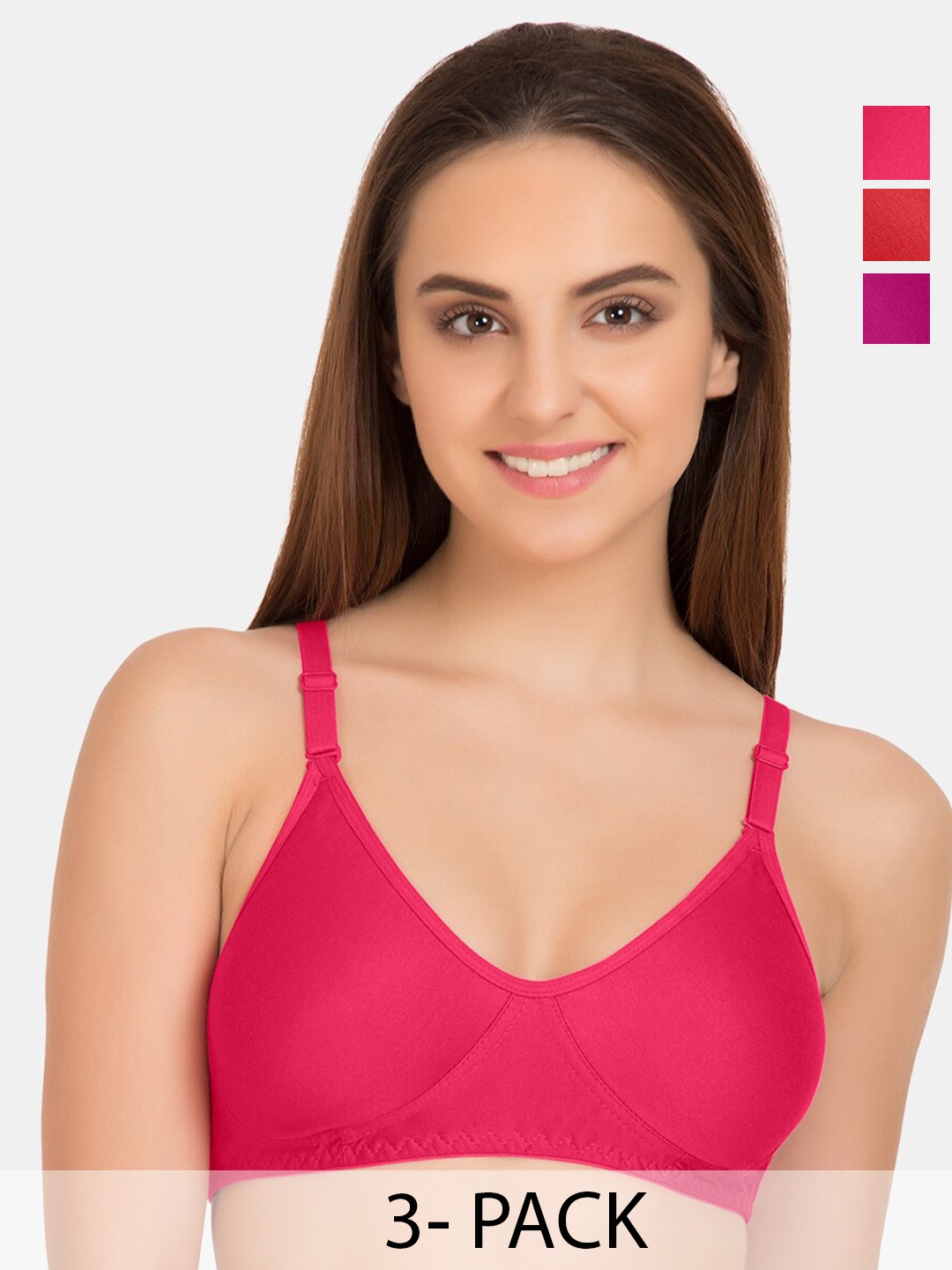 

Tweens Pack Of 3 Full Coverage Cotton Non Padded T-Shirt Bra All Day Comfort, Red