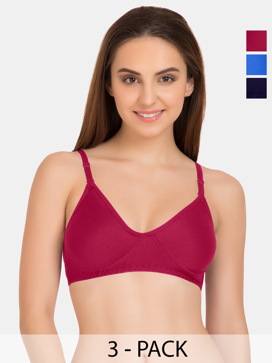 

Tweens Pack Of 3 Full Coverage Cotton Non Padded T-Shirt Bra All Day Comfort, Blue