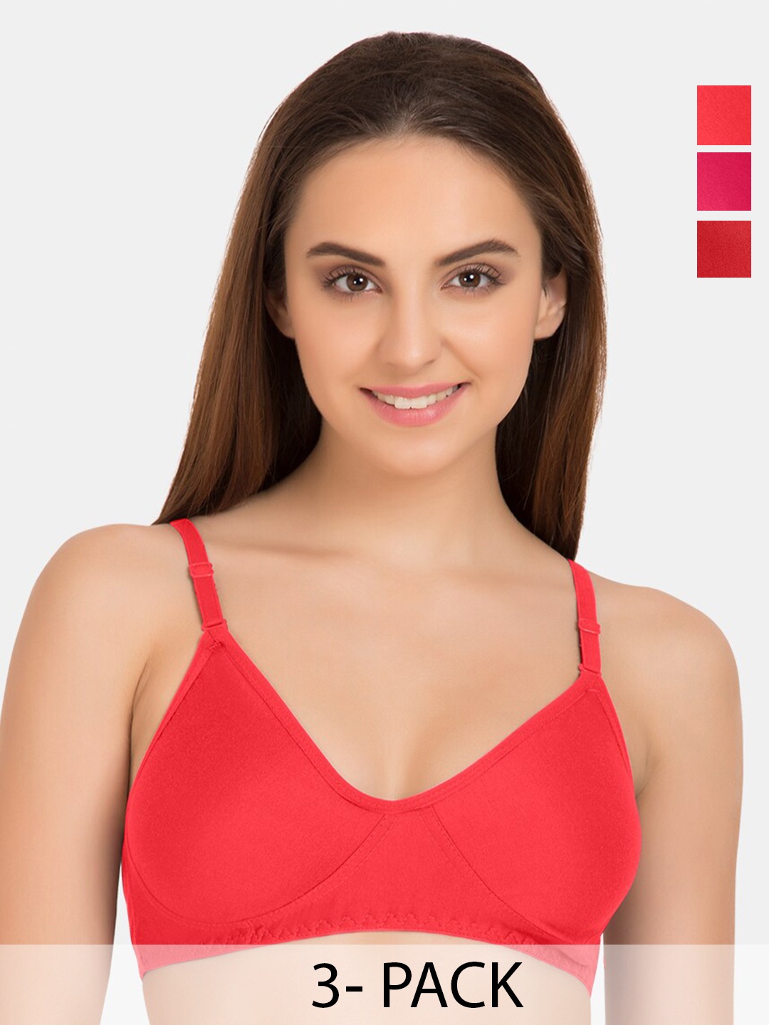 

Tweens Pack Of 3 Non Padded Full Coverage T-shirt Bras With All Day Comfort, Red