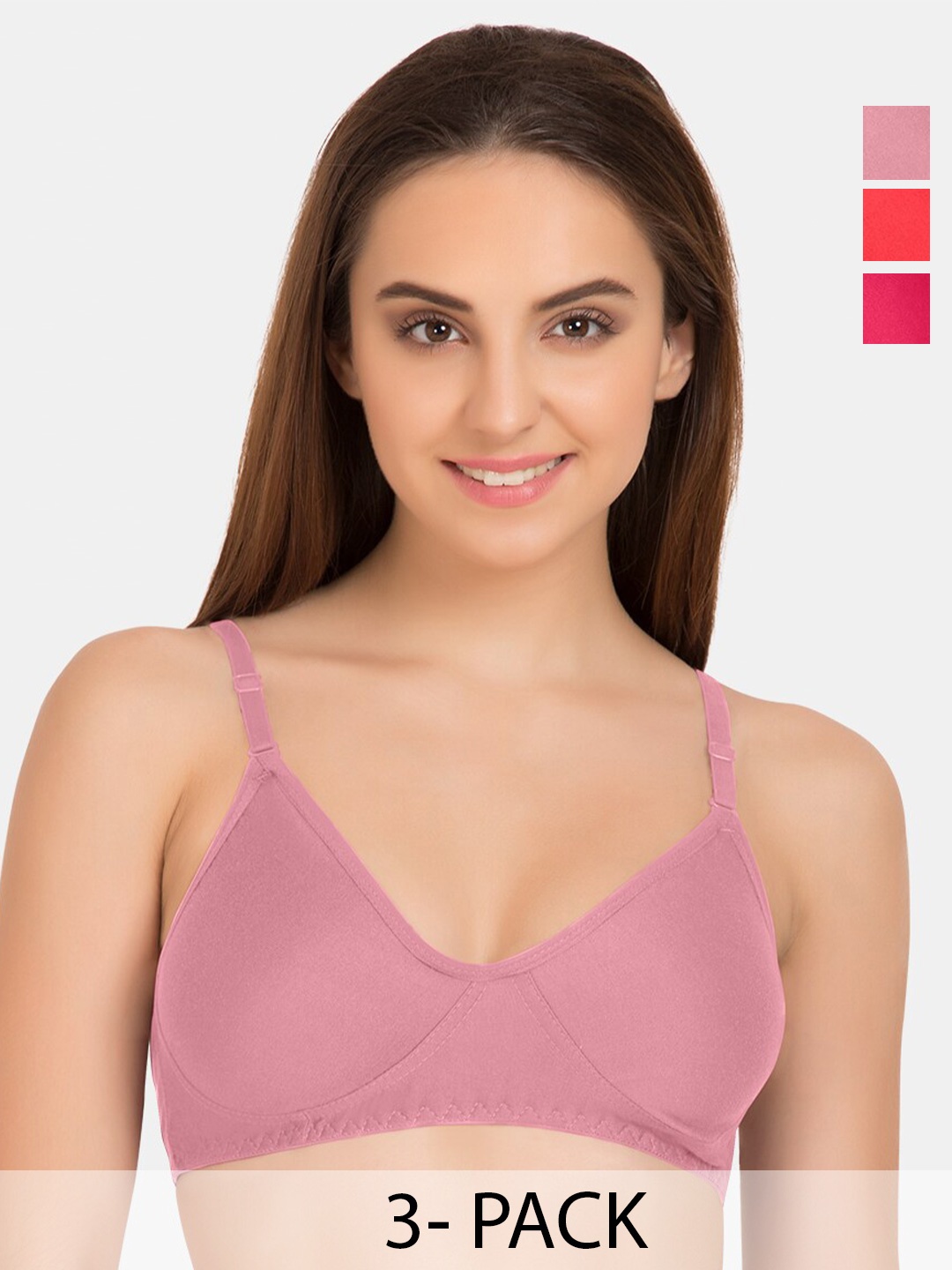 

Tweens Pack Of 3 Full Coverage All Day Comfort Cotton T-shirt Bra, Pink