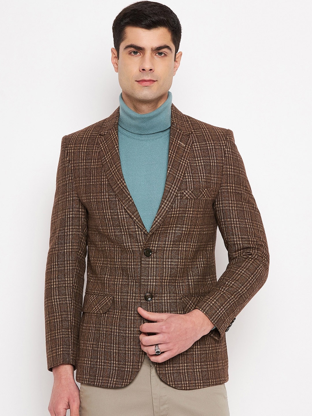 

Duke Checked Woolen Single Breasted Blazer, Brown