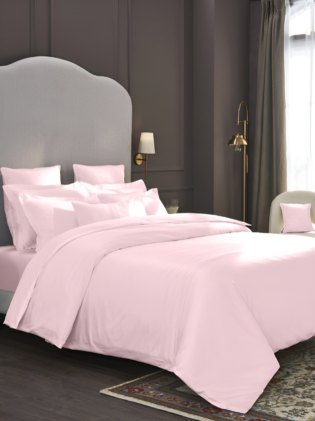 

MYTRIDENT Pink 600 TC King Bedsheet with 4 Pillow Covers