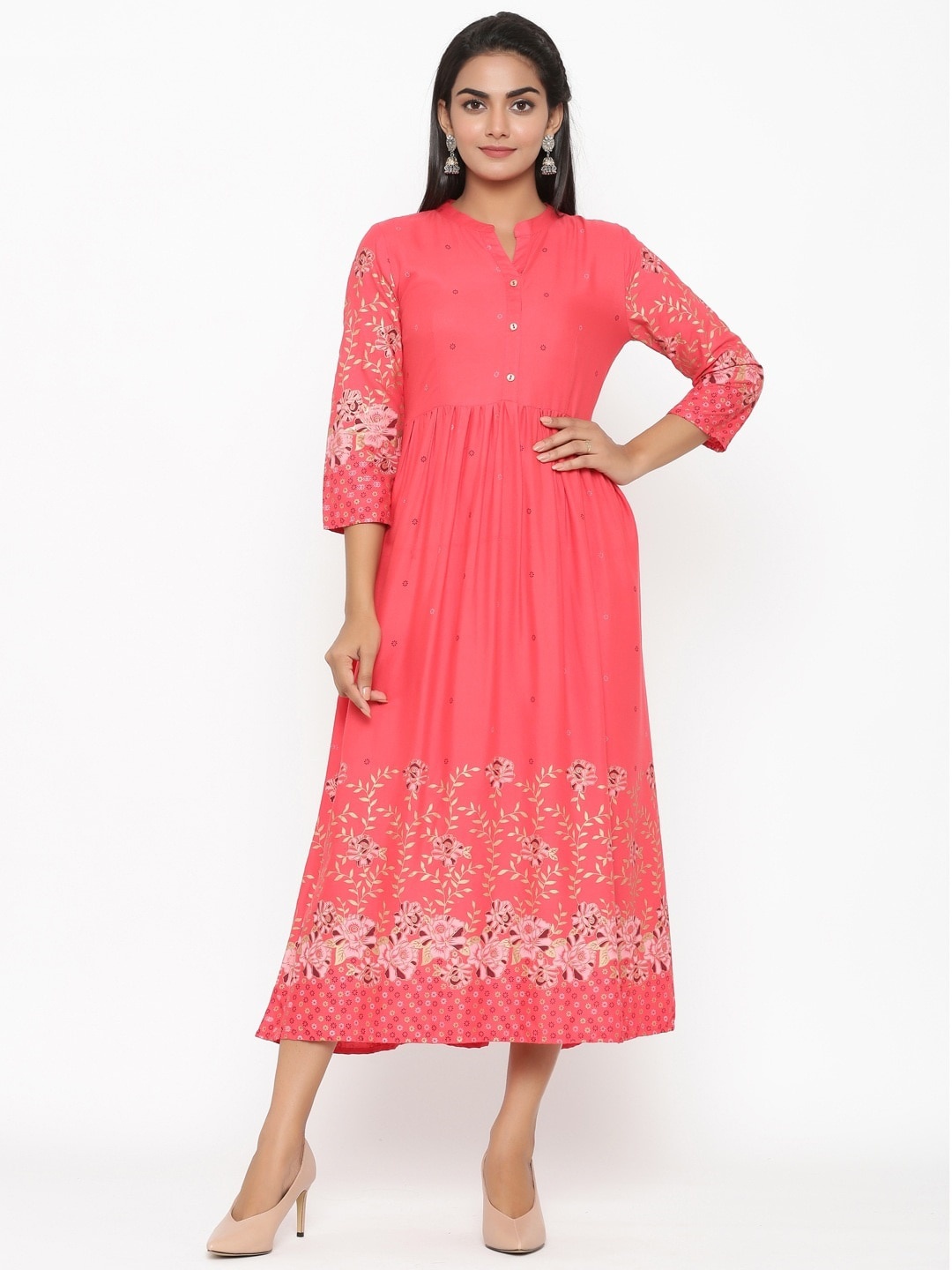 

all about you Pink Floral Printed Fit & Flare Midi Dress