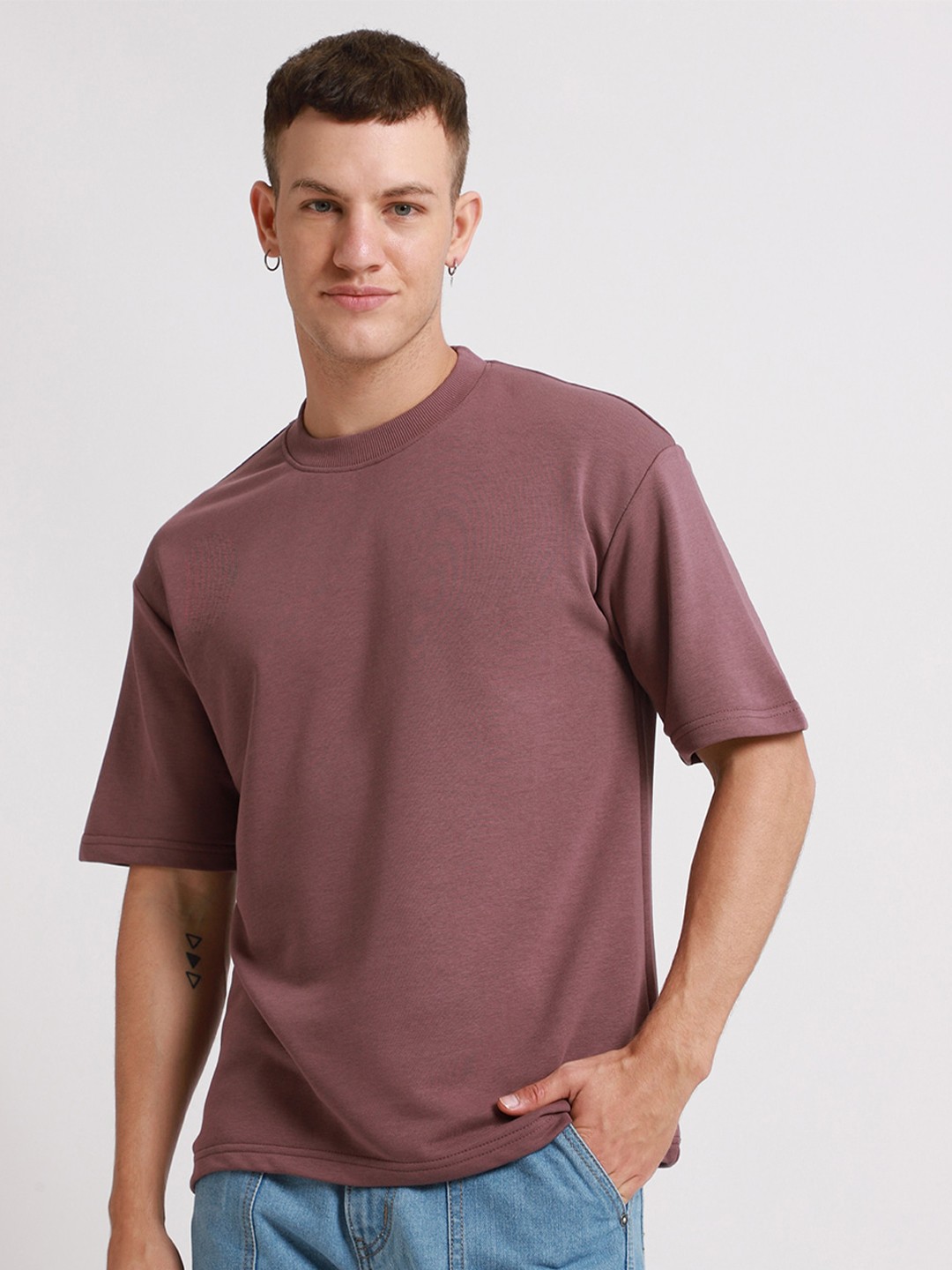 

Banana Club Drop Shoulder Sleeves Cotton Oversized T-shirt, Mauve