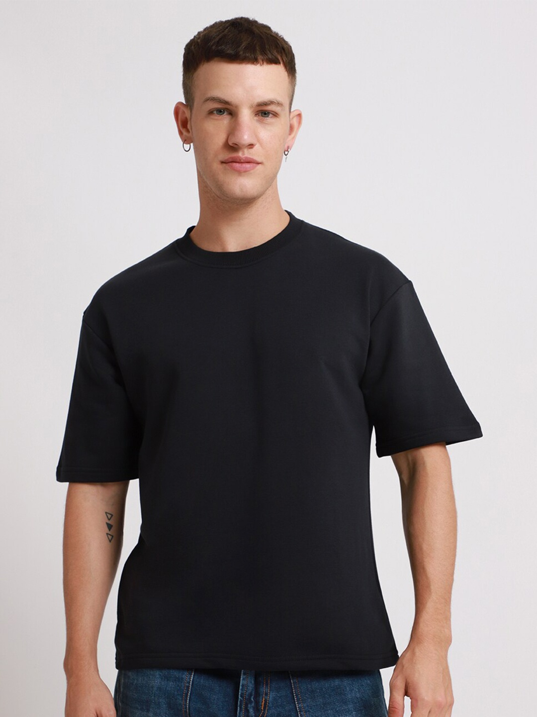 

Banana Club Drop-Shoulder Sleeves Cotton Oversized T-shirt, Navy blue