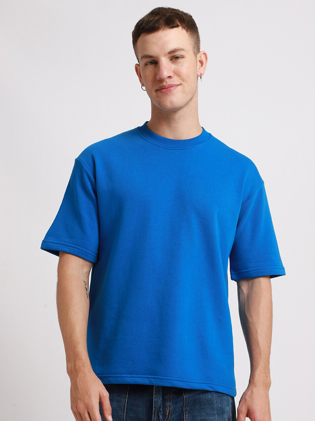 

Banana Club Drop Shoulder Sleeves Cotton Oversized T-shirt, Blue