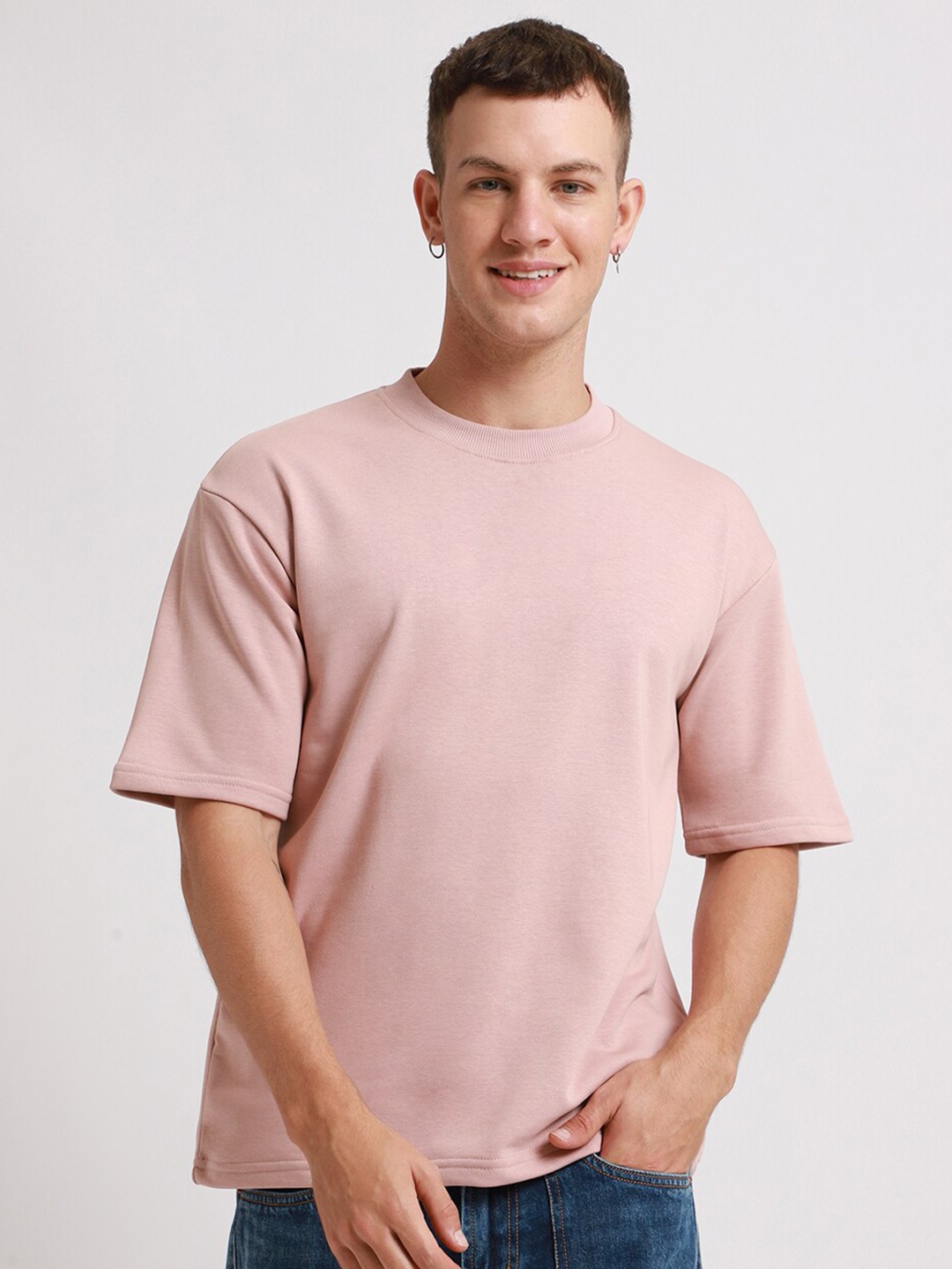 

Banana Club Drop Shoulder Sleeves Cotton Oversized T-shirt, Pink