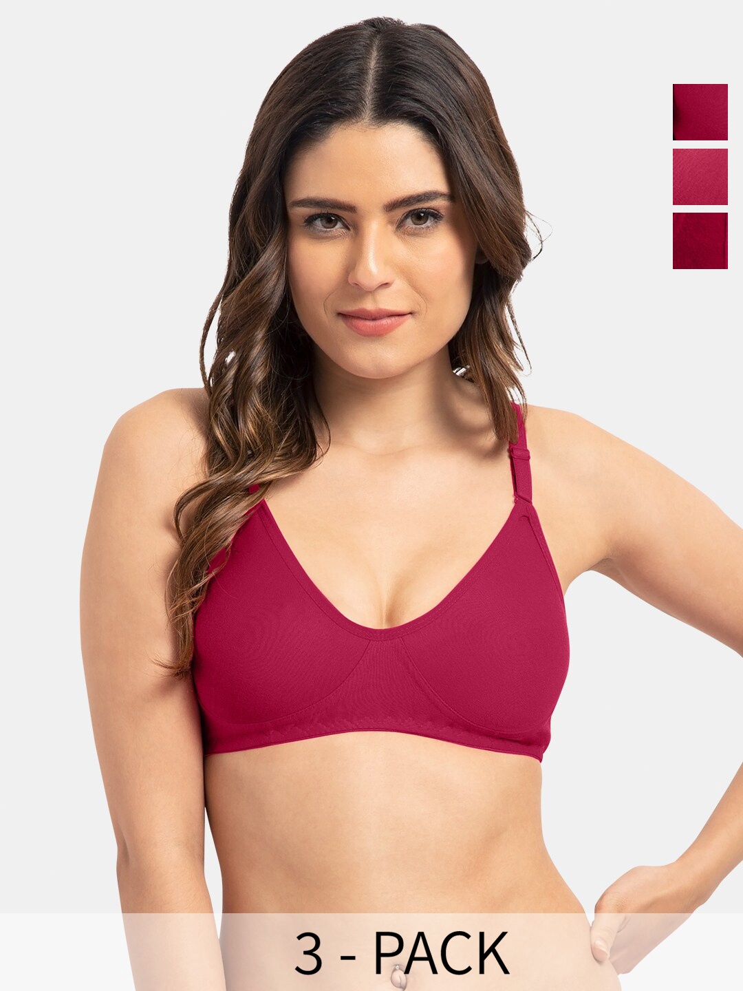 

Tweens Pack Of 3 Non Padded Full Coverage T-shirt Bras With All Day Comfort, Maroon