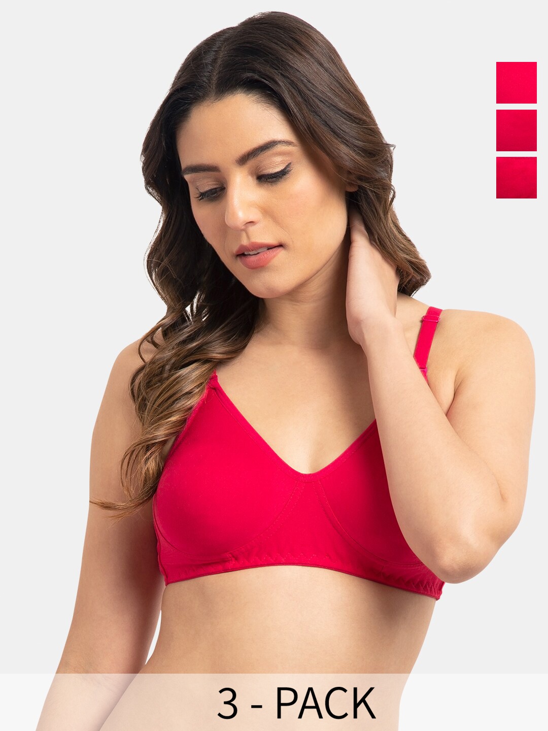 

Tweens Pack Of 3 Full Coverage Non Padded T-Shirt Bra All Day Comfort, Red