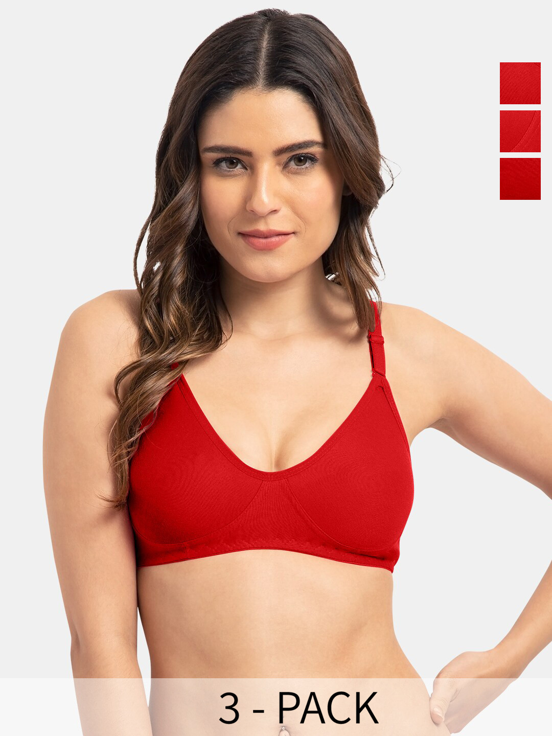 

Tweens Pack Of 3 Full Coverage Non Padded T-Shirt Bra All Day Comfort, Red