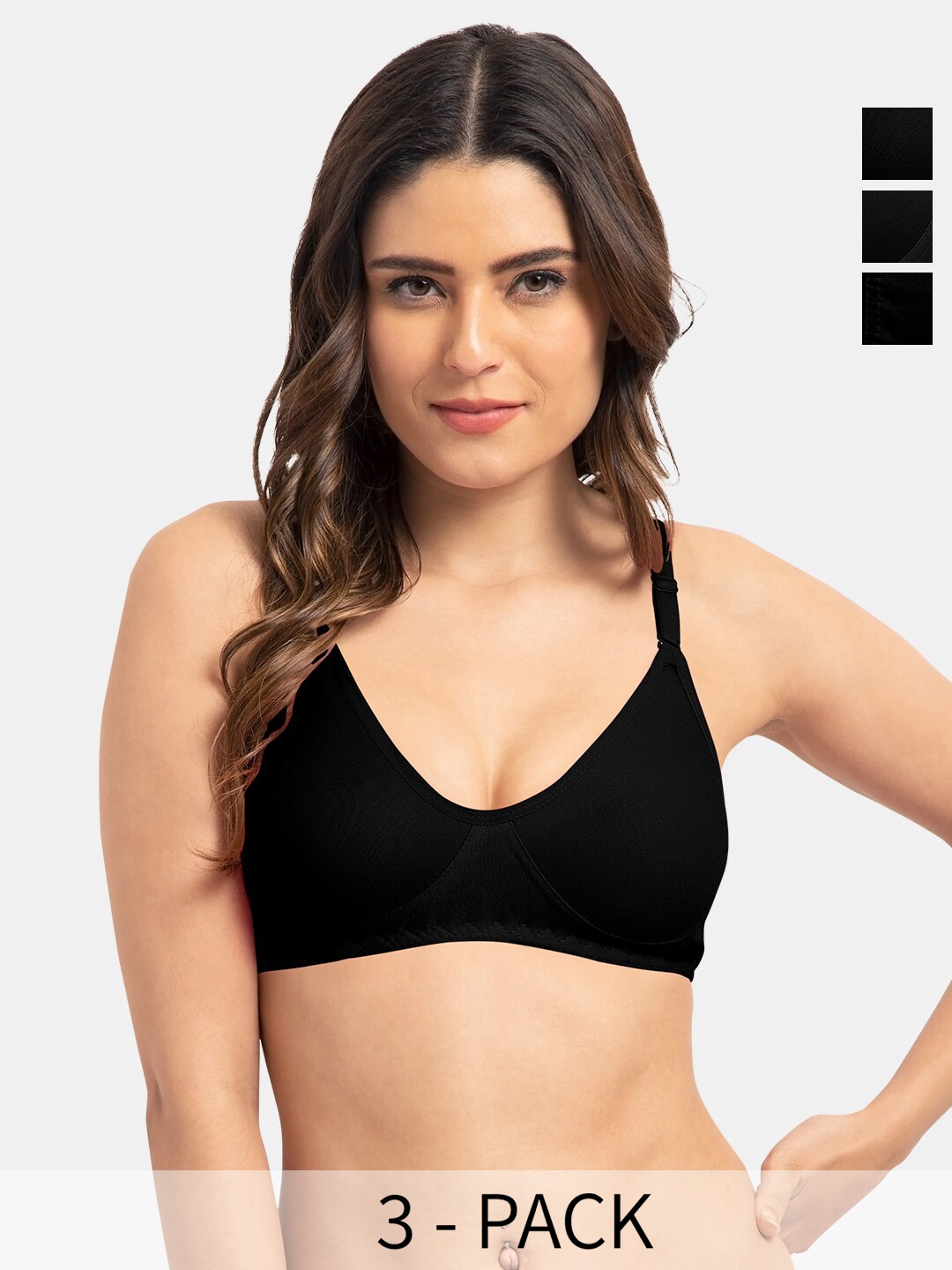 

Tweens Pack Of 3 Full Coverage Cotton Non Padded T-Shirt Bra All Day Comfort, Black