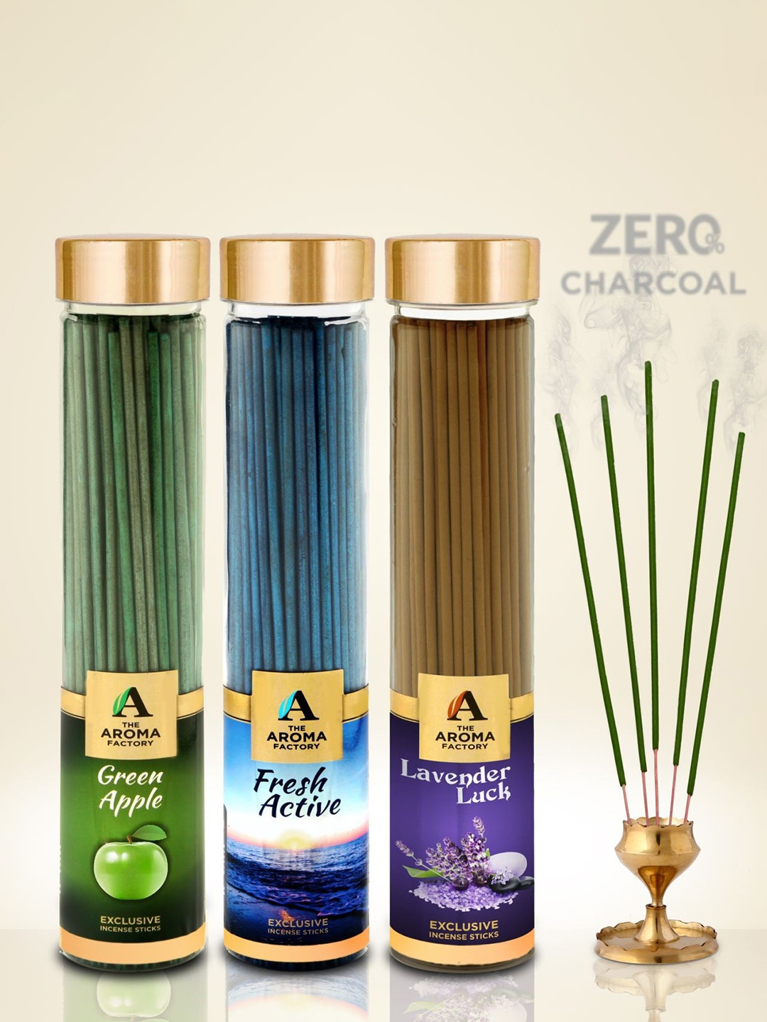 

The Aroma Factory 3 Pieces Brown Incense Sticks- Green Apple, Fresh Active, Lavender