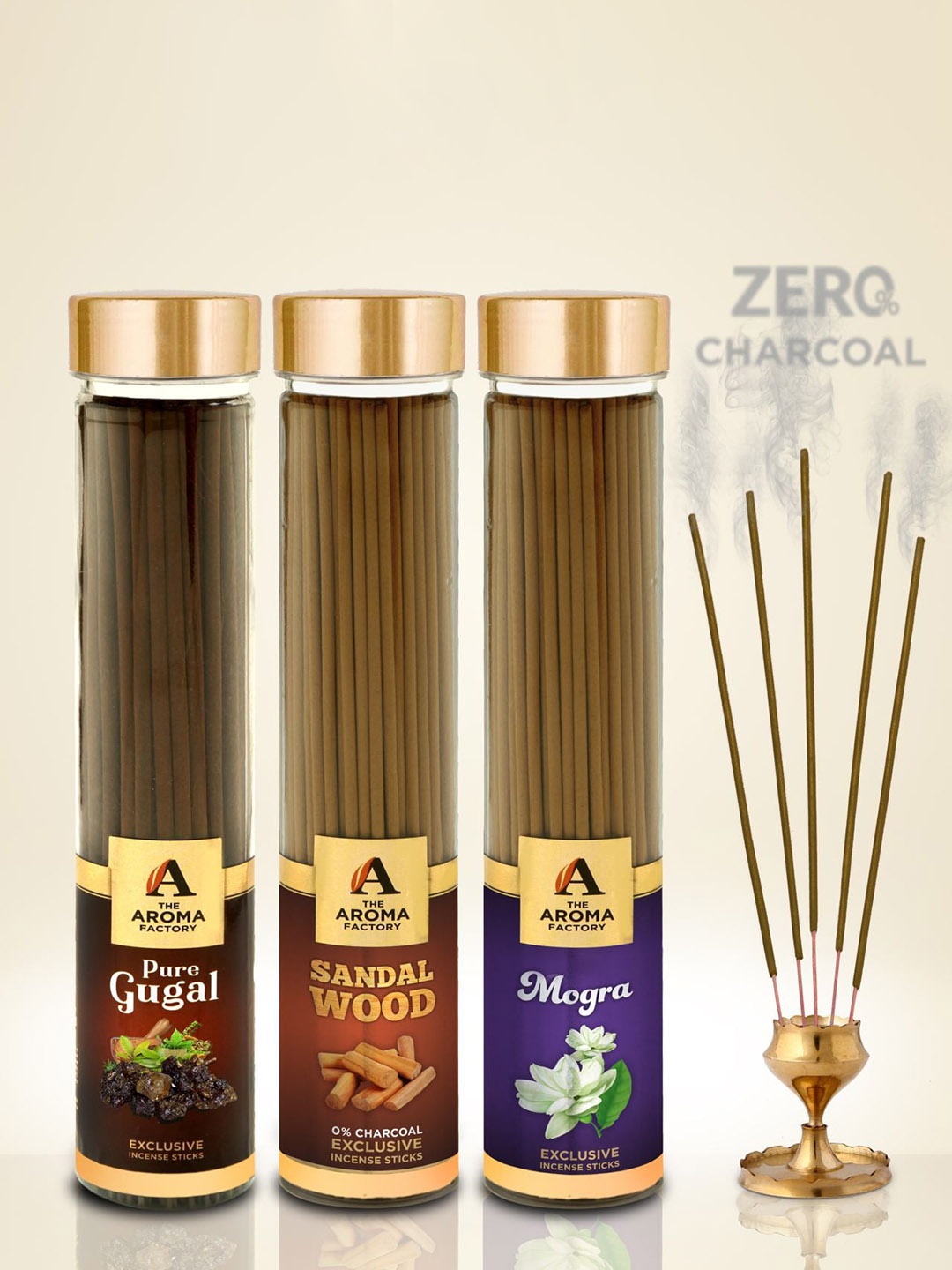 

The Aroma Factory 3 Pieces Brown Incense Sticks- Gugal, Sandalwood Chandan, Mogra