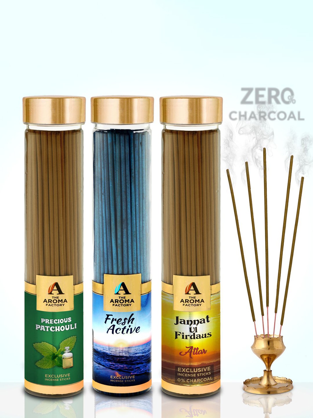 

The Aroma Factory Brown 3 Pieces Patchouli-Fresh Active & Attar JannatIncense Sticks