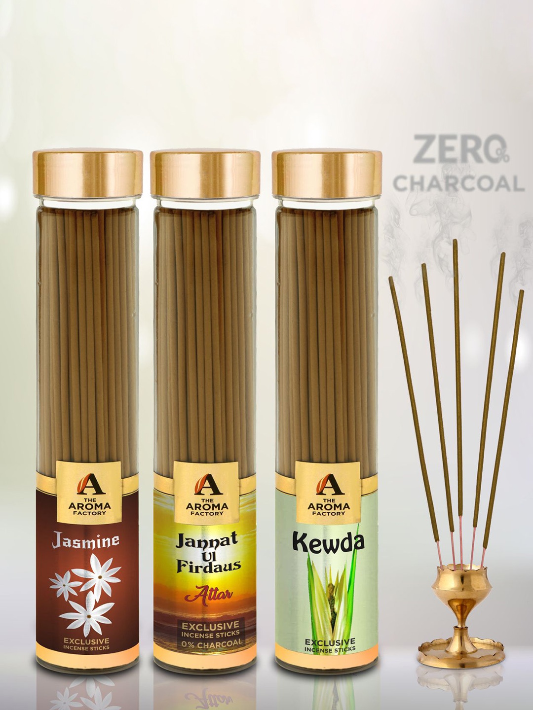 

The Aroma Factory Green 3 Pieces Jasmine, Attar Jannat, Kewda Incense Agarbattis