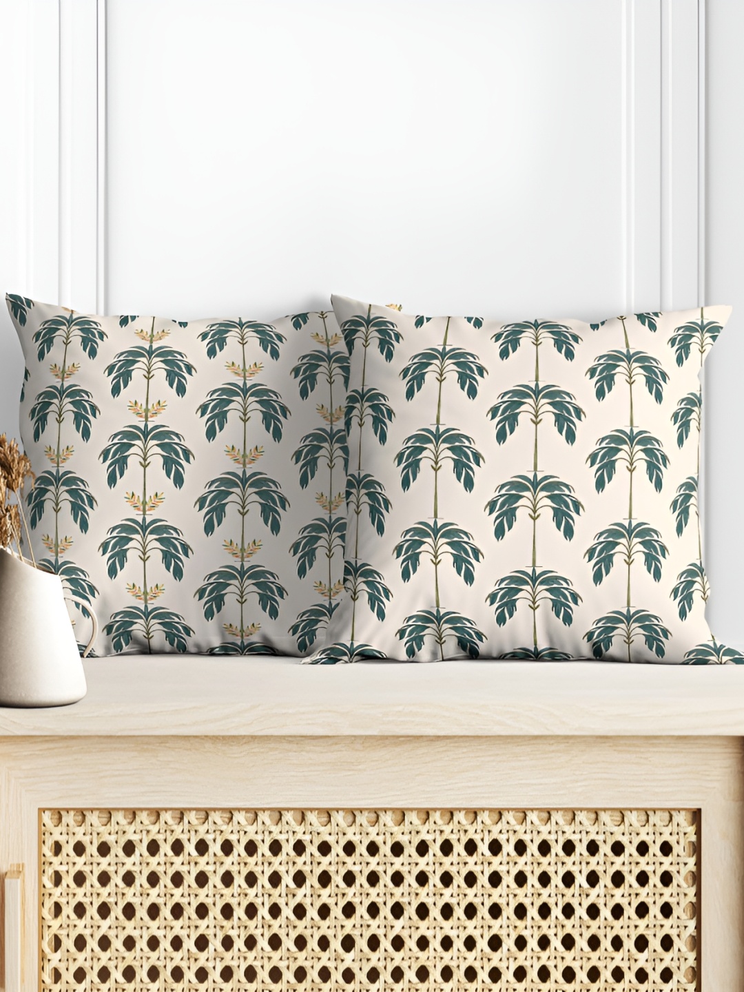 

Astitva Beige & Green 2 Pcs Abstract Square Cushion Covers