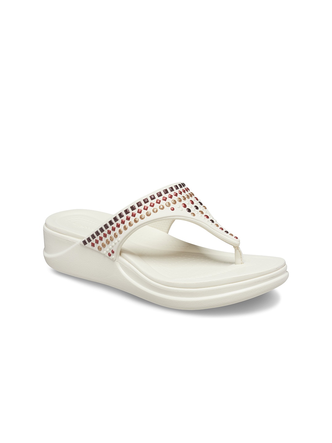 

Crocs Women Embellished Croslite Thong Flip-Flops, Beige