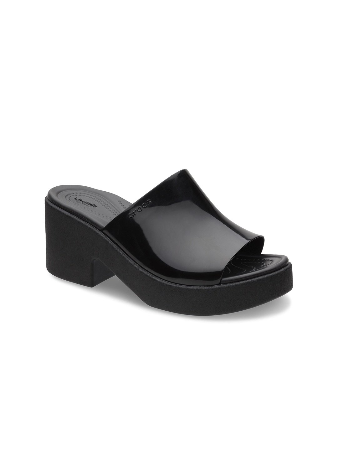 

Crocs Open Toe Block Heels Mules, Black