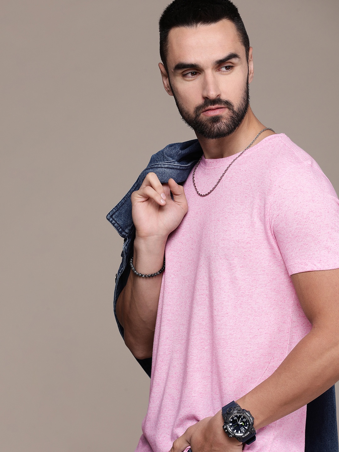 

Roadster Men Solid T-shirt, Pink
