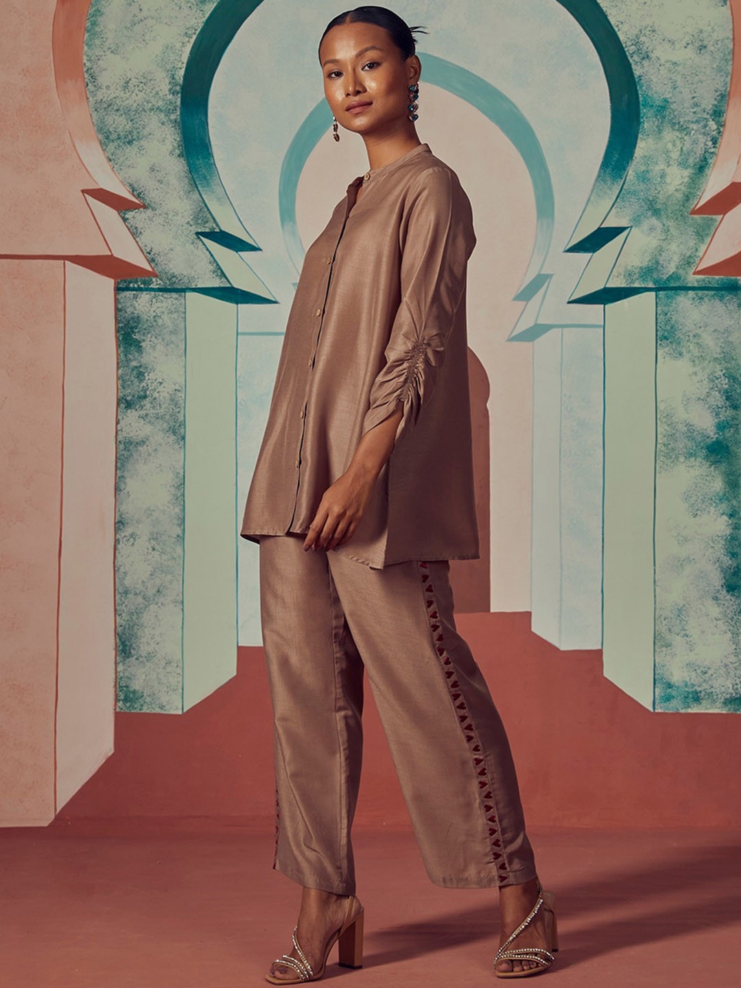 

Stylefables Shirt Collar Tunic & Mid-Rise Trouser, Beige