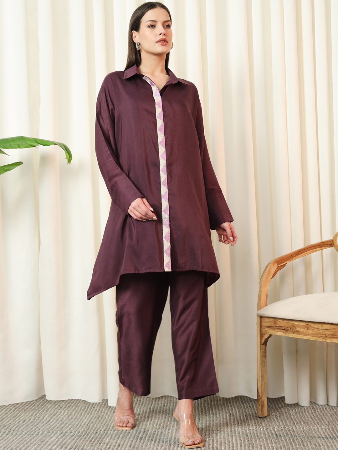 

Stylefables Collar Neck Tunic & Mid-Rise Trouser, Purple