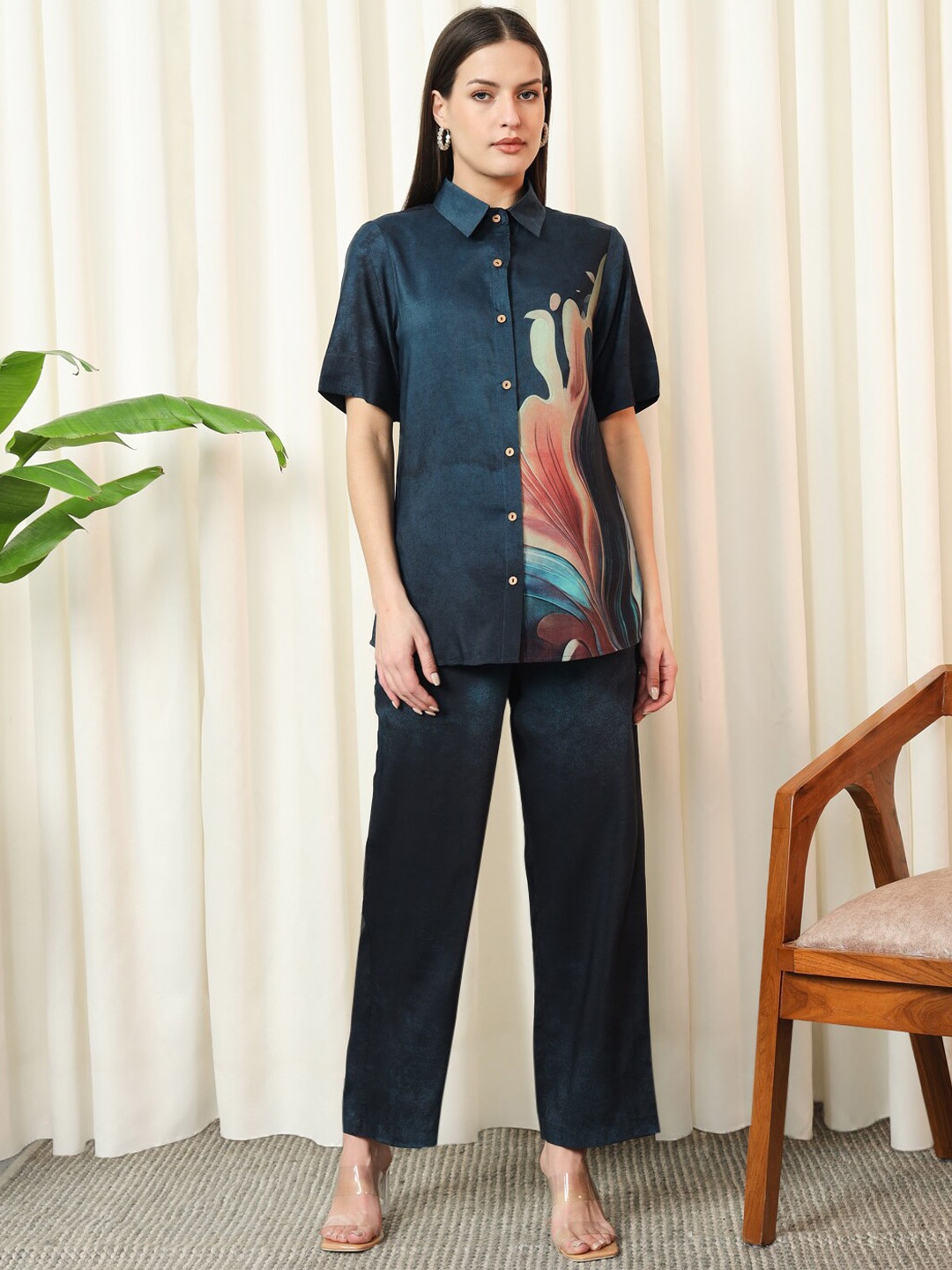 

Stylefables Printed Shirt With Trousers, Blue