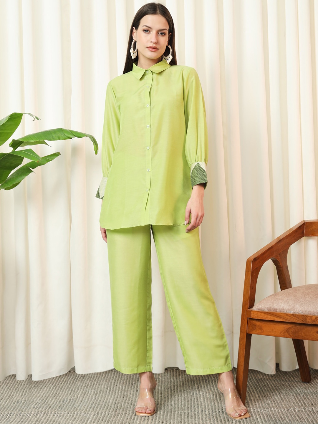 

Stylefables Long Sleeves Shirt & Mid-Rise Trouser Co-Ords, Green