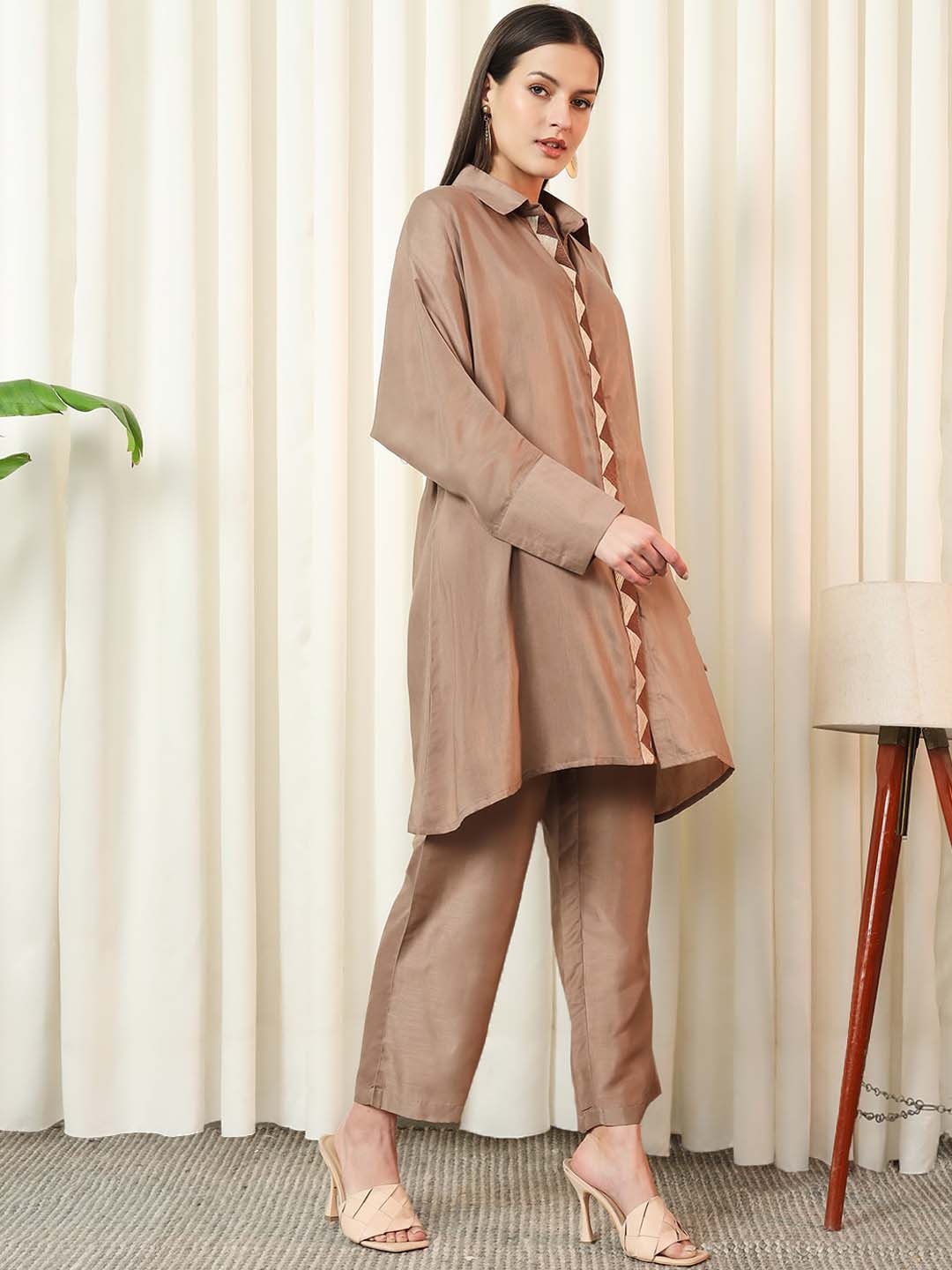 

Stylefables Shirt Collar Tunic & Mid-Rise Trouser, Beige